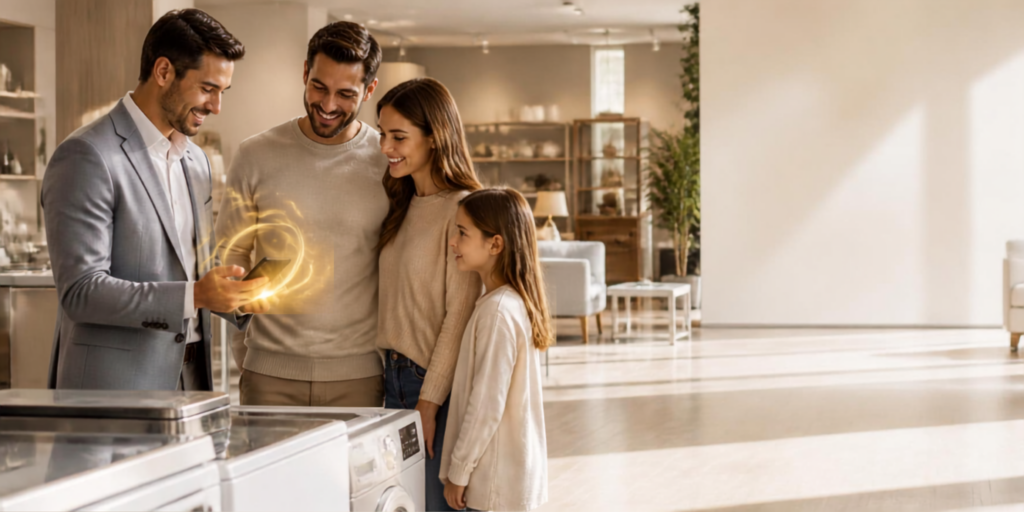 Happy family shopping with confidence on the WarriOne marketplace.